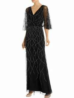 Discount ⭐ Adrianna Papell 👩 Womens Beaded V Neck Formal 👗 Dress ⌛