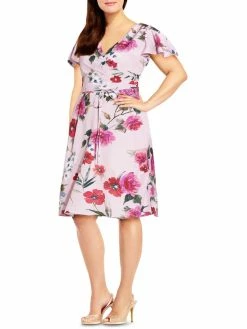 Budget 💯 Adrianna Papell Plus 👩 Womens Faux Wrap Floral Wrap 👗 Dress 🎉