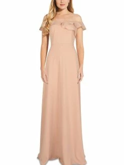 Hot Sale ⌛ Adrianna Papell 👩 Womens Ruffled Trim Maxi Evening 👗 Dress 🤩