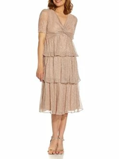 Promo 😍 Adrianna Papell 👩 Womens Metallic Tiered Cocktail and Party 👗 Dress ⭐
