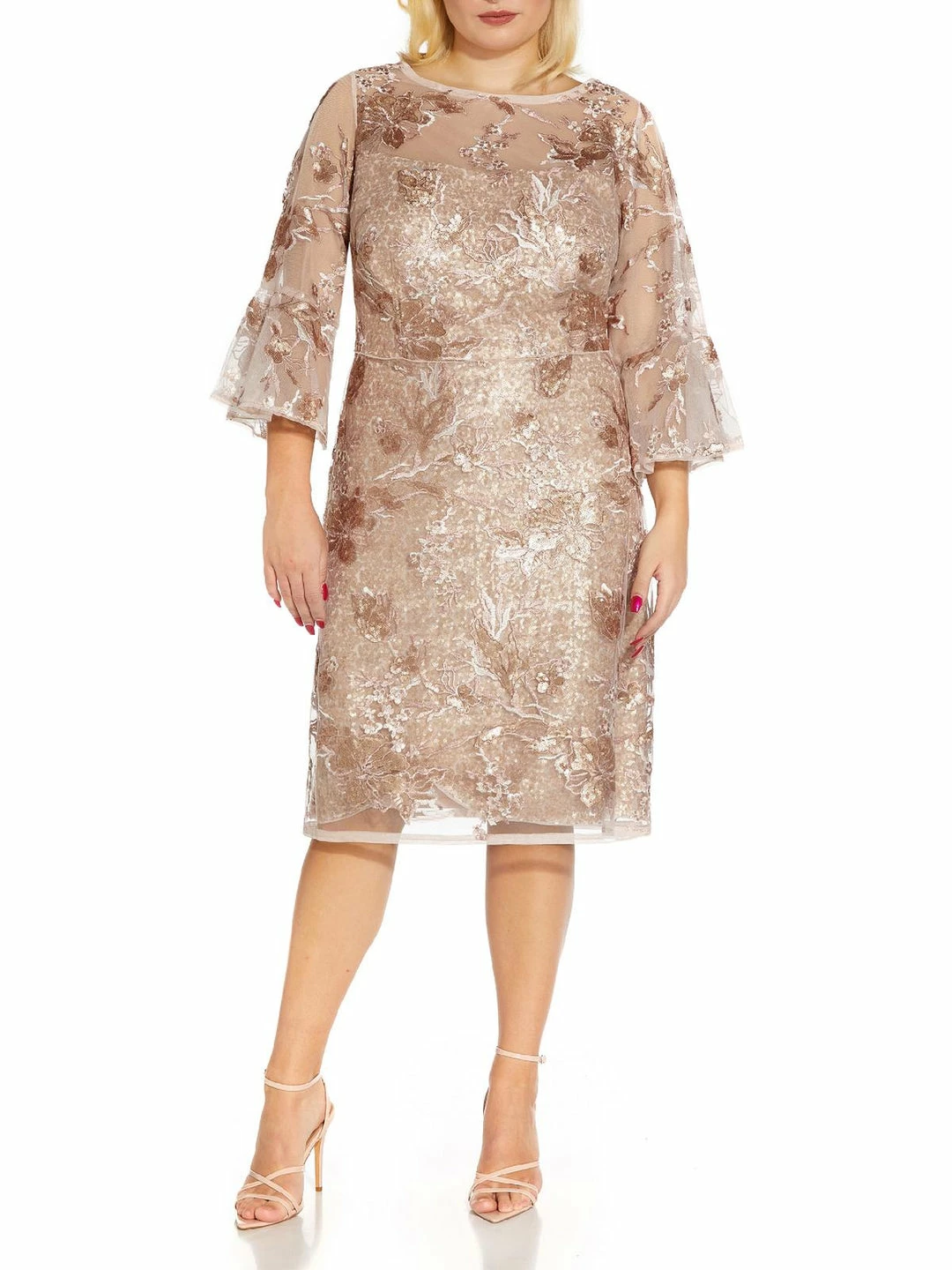 Outlet ๐ Adrianna Papell Plus ๐ฉ Womens Embroidered Midi Cocktail and Party ๐ Dress โค๏ธ