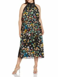 Hot Sale 🥰 Adrianna Papell Plus 👩 Womens Chiffon Floral Midi 👗 Dress 🤩