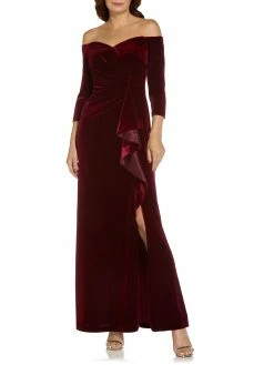 Discount 🥰 Adrianna Papell 👩 Womens Velvet Long Evening 👗 Dress 🔔