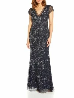 Cheap ✔️ Adrianna Papell 👩 Womens Beaded Mermaid Evening 👗 Dress 🧨