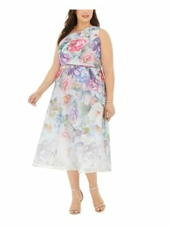 Best reviews of 😍 Adrianna Papell Plus 👩 Womens Floral Print One Shoulder Midi 👗 Dress 🧨