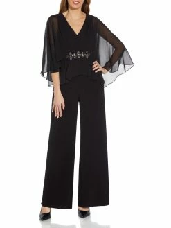 Best Sale 🎉 Adrianna Papell 👩 Womens Chiffon Embellished Jumpsuit 🌟
