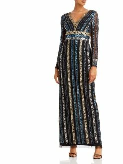 Hot Sale ⌛ Adrianna Papell 👩 Womens Sequined Maxi Evening 👗 Dress 🧨
