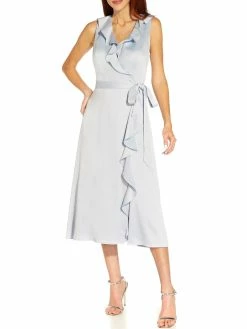 Best Sale 🔔 Adrianna Papell 👩 Womens Satin Midi Wrap 👗 Dress ✔️