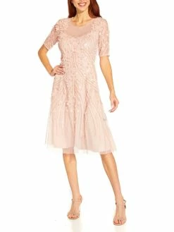 Buy ๐ Adrianna Papell ๐ฉ Womens Floral Embellished Cocktail and Party ๐ Dress ๐คฉ