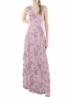 Hot Sale ✨ Adrianna Papell 👩 Womens Embroidered V-Neck Evening 👗 Dress 🌟