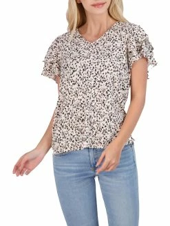 Wholesale 🎉 Adrianna Papell 👩 Womens Floral Flutter Sleeve Blouse 😉
