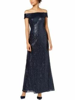 Budget 🎉 Adrianna Papell 👩 Womens Sequined Off-The-Shoulder Evening 👗 Dress 🎉