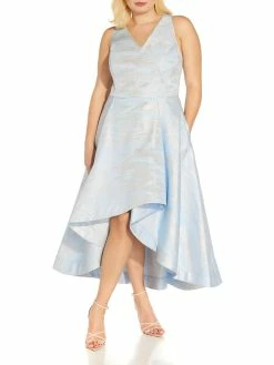 Outlet 🎉 Adrianna Papell Plus 👩 Womens Metallic Tea-Length Cocktail and Party 👗 Dress ⭐