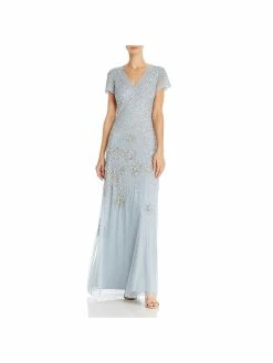 Budget 💯 Adrianna Papell 👩 Womens Embellished Short Sleeves Evening 👗 Dress ✨