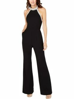Outlet โ๏ธ Adrianna Papell Petites ๐ฉ Womens Beaded Halter Jumpsuit โค๏ธ