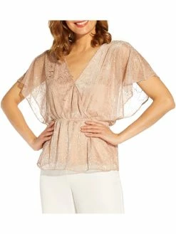 Promo ๐ฏ Adrianna Papell ๐ฉ Womens Metallic Mesh Peplum Top ๐