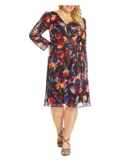 Budget 🎉 Adrianna Papell Plus 👩 Womens Draped Floral Shift 👗 Dress 🤩