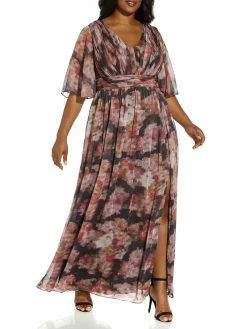 Outlet 🛒 Adrianna Papell Plus 👩 Womens Printed Draped Evening 👗 Dress ❤️