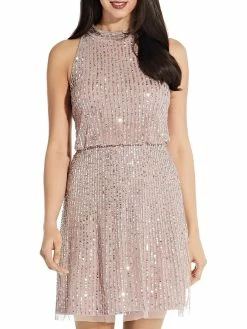 Brand new 👍 Adrianna Papell 👩 Womens Sequined Mini Halter 👗 Dress ✔️