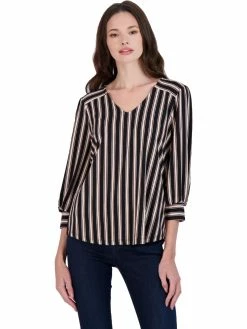 Best reviews of 🥰 Adrianna Papell 👩 Womens Striped Three-Quarter Cuff Blouse 👏