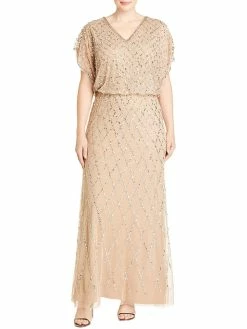 Best Pirce 😉 Adrianna Papell Plus 👩 Womens Embellished Blouson Evening 👗 Dress ✔️