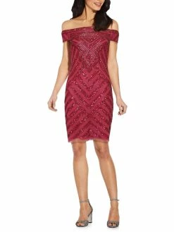 Discount 👍 Adrianna Papell 👩 Womens Embellished Knee Sheath 👗 Dress 😀