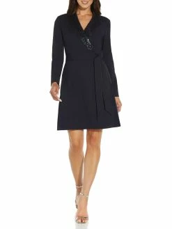 Best Sale โญ Adrianna Papell ๐ฉ Womens Sequined Surplice Wrap ๐ Dress ๐งจ