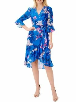 Promo ⌛ Adrianna Papell 👩 Womens Floral Print Surplice Neckline Wrap 👗 Dress 🔥