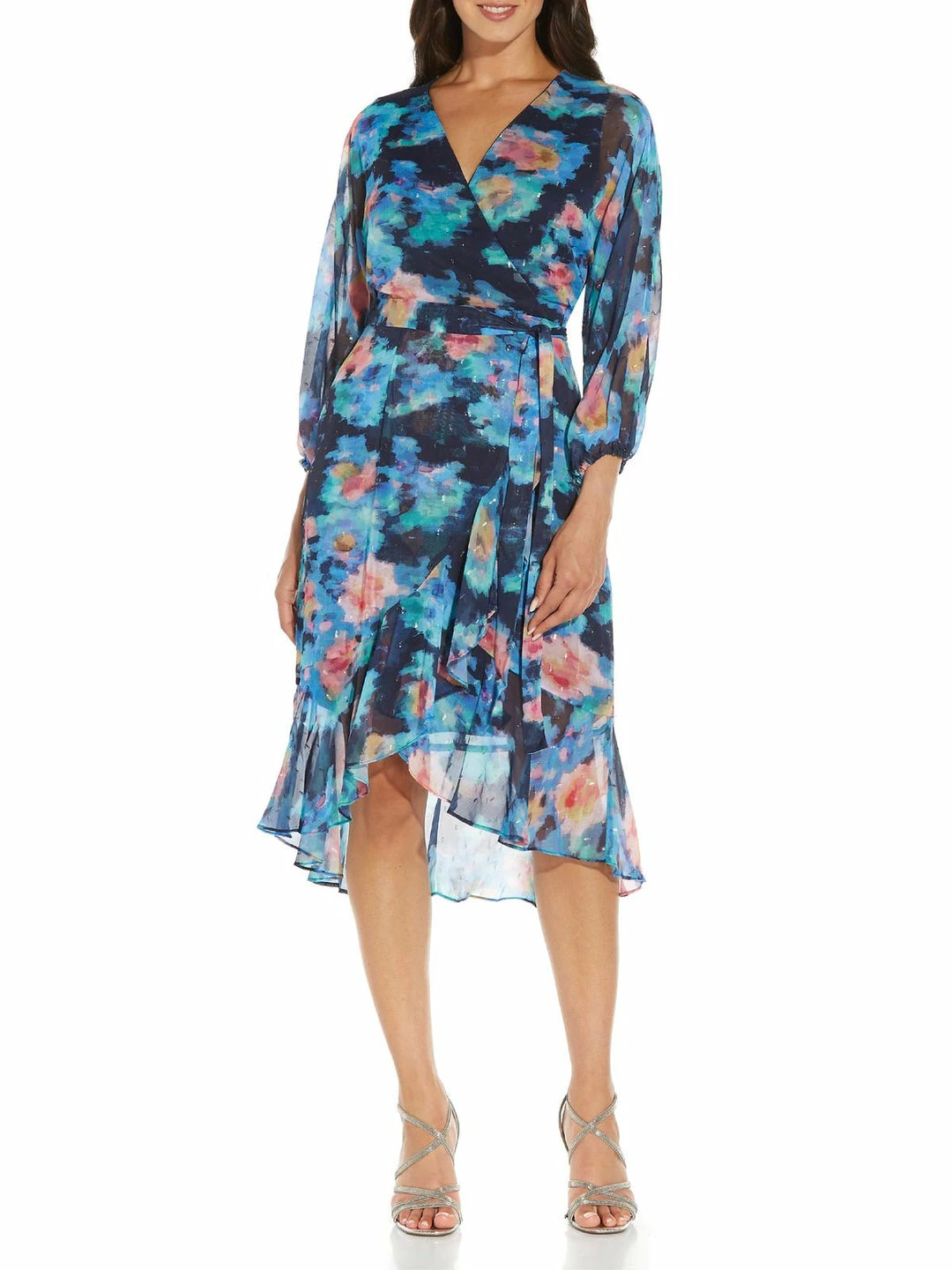 Brand new ๐งจ Adrianna Papell ๐ฉ Womens Metallic Sheer Midi ๐ Dress ๐คฉ