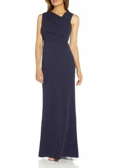 Outlet 😍 Adrianna Papell 👩 Womens Metallic Asymmetric Evening 👗 Dress 🧨