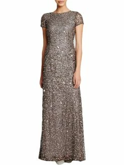 Budget 🌟 Adrianna Papell 👩 Womens Sequined V-Back Evening 👗 Dress 👏