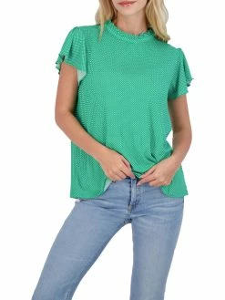 Discount ๐ฅฐ Adrianna Papell ๐ฉ Womens Polka Dot Flutter Sleeve Blouse โจ