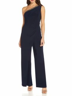 Discount 🌟 Adrianna Papell 👩 Womens Embellished One Shoulder Jumpsuit 😍