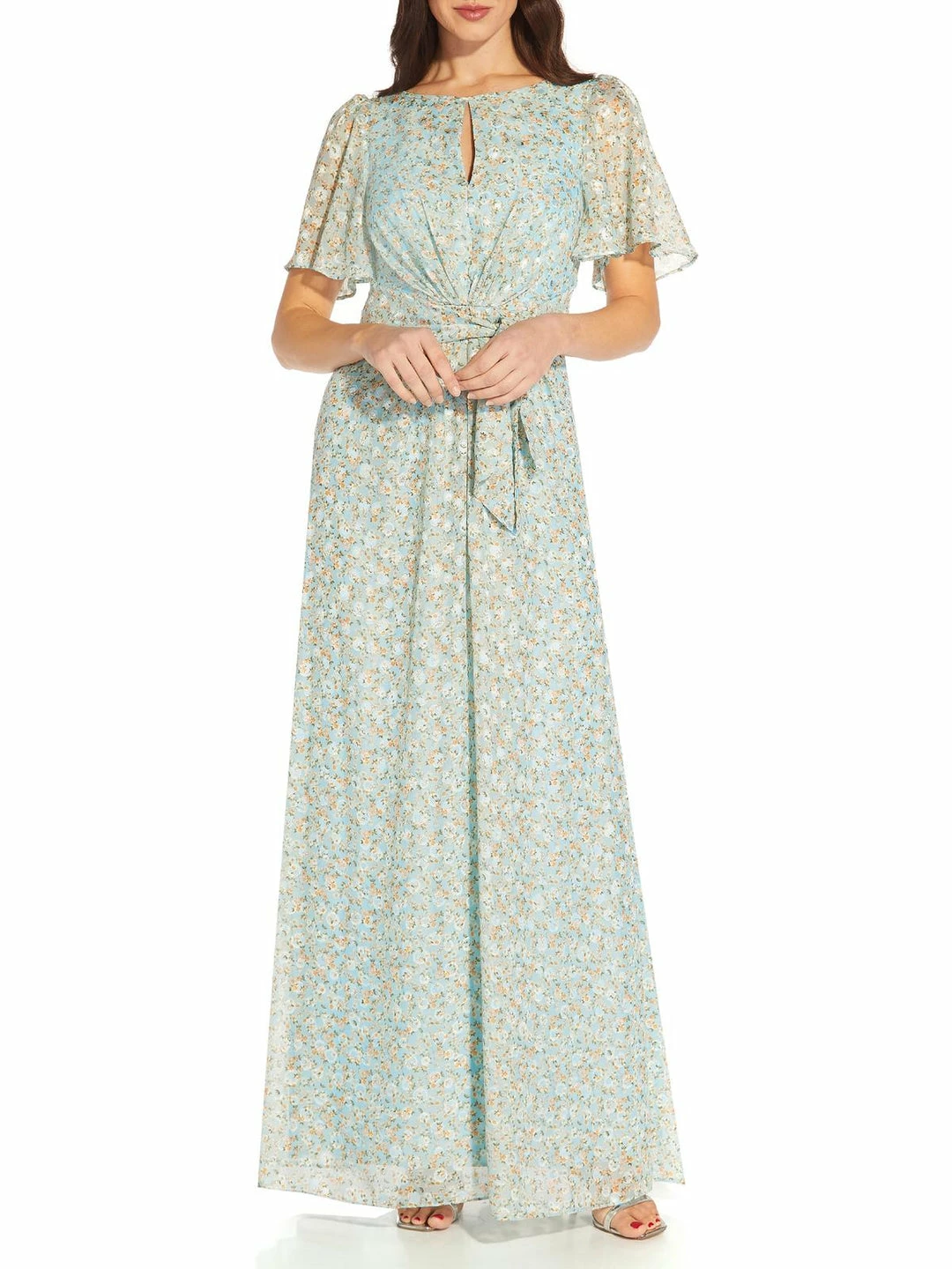 Discount โ Adrianna Papell ๐ฉ Womens Chiffon Floral Print Maxi ๐ Dress โจ
