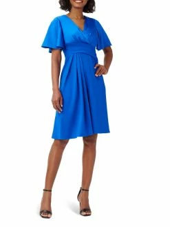 Deals ❤️ Adrianna Papell 👩 Womens Pleated V Neck Fit & Flare 👗 Dress 🤩