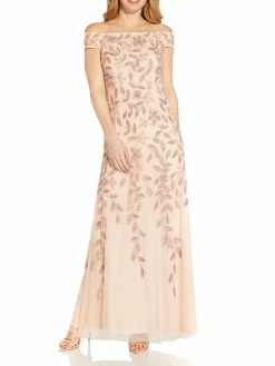 Coupon 😉 Adrianna Papell 👩 Womens Embellished Off-The-Shoulder Evening 👗 Dress 👍