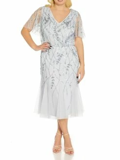 Cheap ✨ Adrianna Papell Plus 👩 Womens Embellished Midi Cocktail and Party 👗 Dress ✨