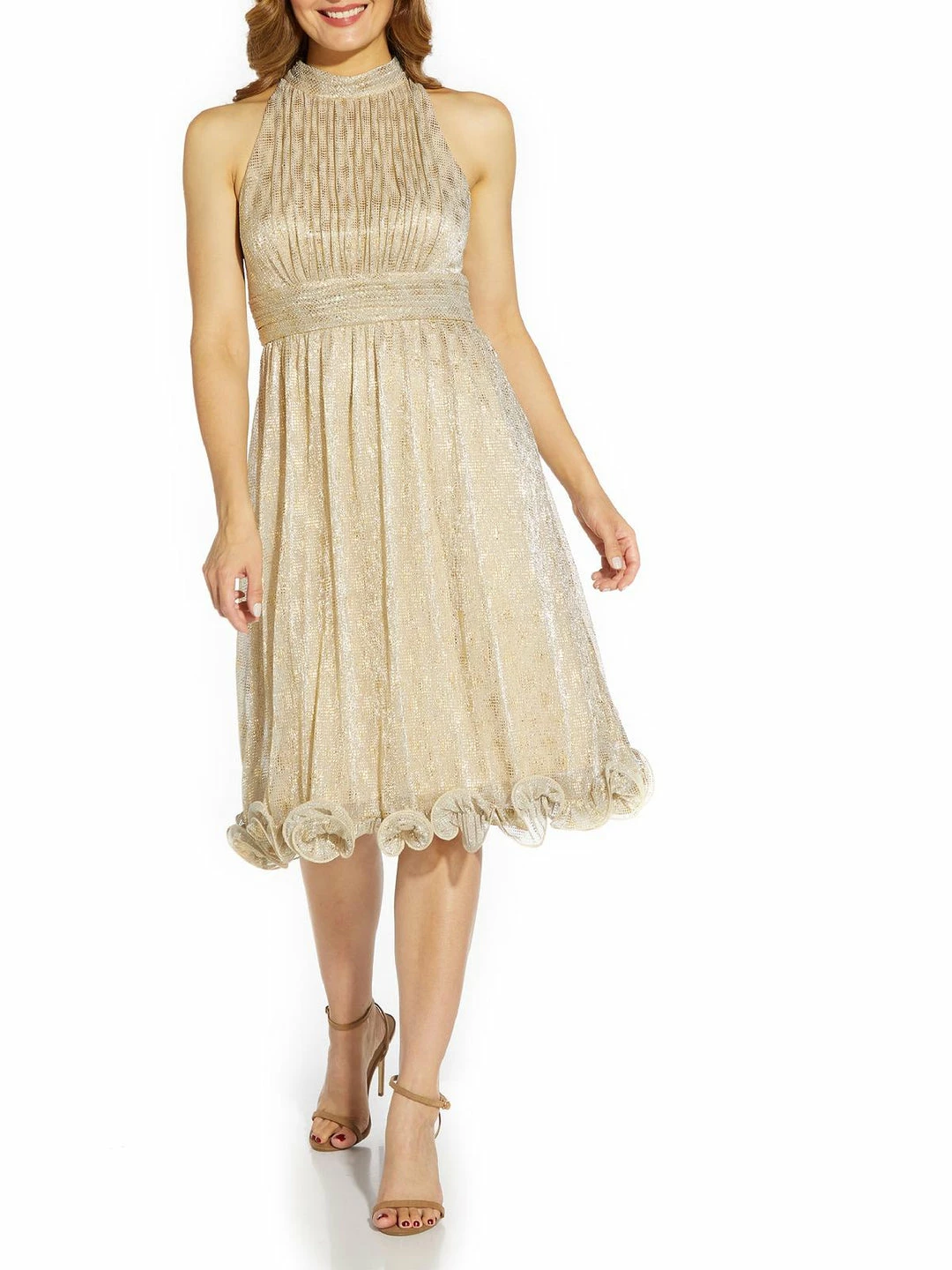 Cheap ✔️ Adrianna Papell 👩 Womens Metalllic Knee Cocktail and Party 👗 Dress 🔔