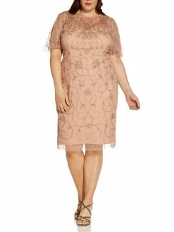 Flash Sale 🤩 Adrianna Papell Plus 👩 Womens Mesh Midi Cocktail and Party 👗 Dress 🎉