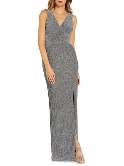 Best Sale 🛒 Adrianna Papell 👩 Womens Metallic V-Neck Evening 👗 Dress 🎉
