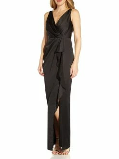 New 🔔 Adrianna Papell 👩 Womens Faux Wrap Pleated Evening 👗 Dress 😍