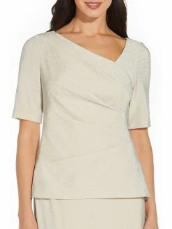 Flash Sale 🛒 Adrianna Papell 👩 Womens Metallic Elbow Sleeve Knit Top 🤩